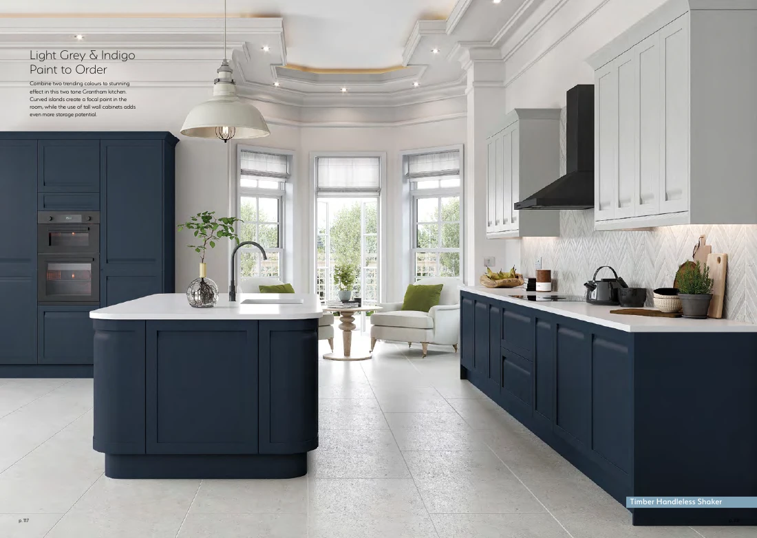 Grantham kitchen in Light Grey and Indigo