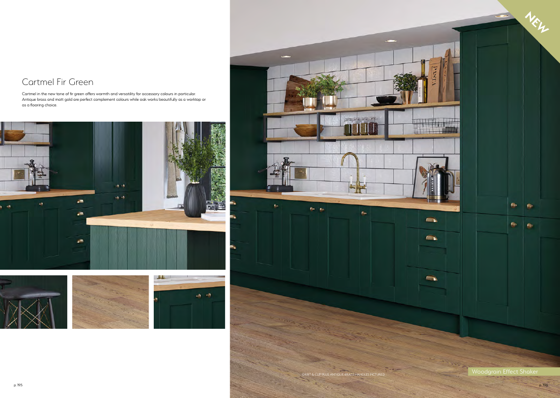 Cartmel Fir Green kitchen from the Jigsaw brochure