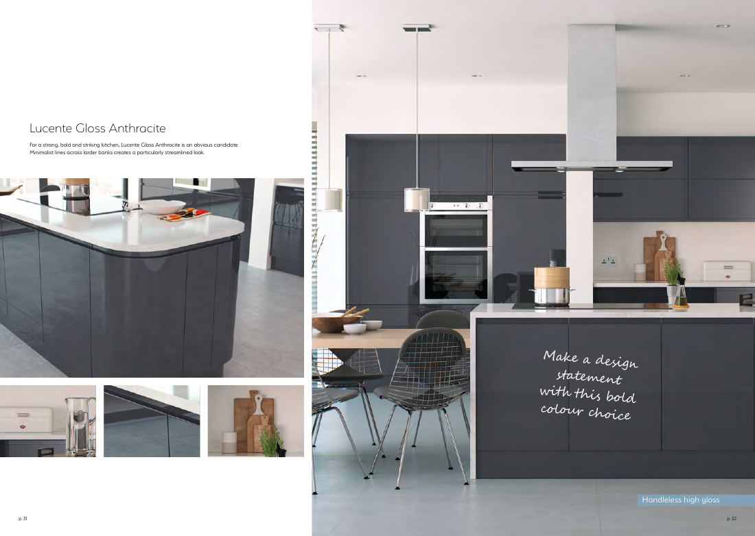 Lucente Gloss Anthracite kitchen from the Jigsaw brochure